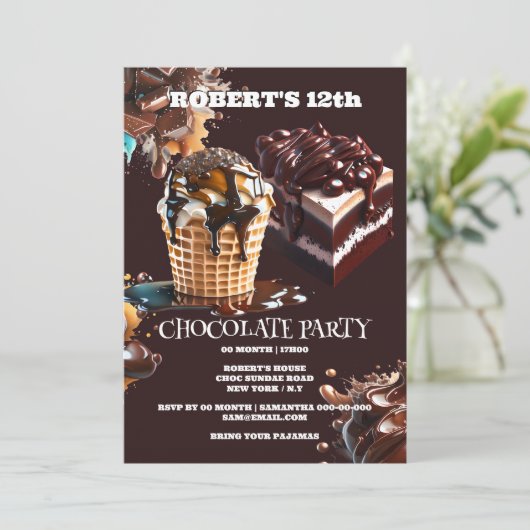 Chocolade party kinderen verjaardag thema choc fun kaart (Staand voorkant)