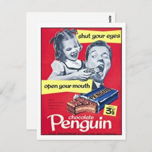 Chocolade Penguin Vintage Ad Briefkaart (Voorkant / Achterkant)