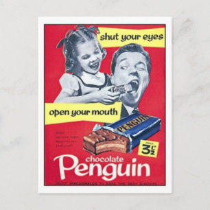 Chocolade Penguin Vintage Ad Briefkaart