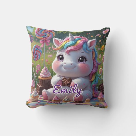 Chocolade Picnic Unicorn Kussen – Bewerkbare naam (Voorkant)