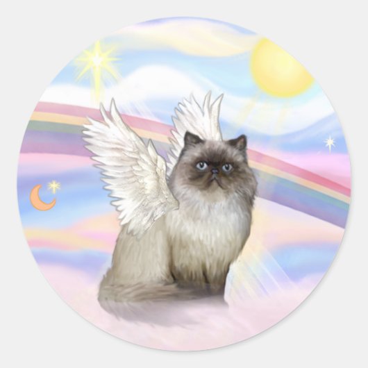 Chocolade Point Himalayan Cat Angel Ronde Sticker (Voorkant)