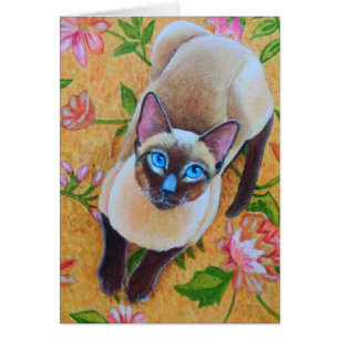 Chocolade Point Siamese Cat op Floral Rug