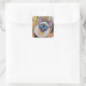 Chocolade Point Siamese Cat op Floral Rug Vierkante Sticker (Tas)