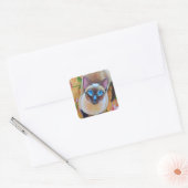 Chocolade Point Siamese Cat op Floral Rug Vierkante Sticker (Envelop)
