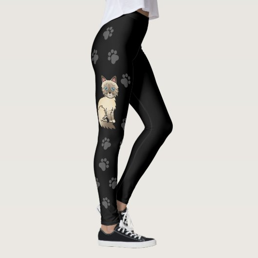 Chocolade Point Tabby Birmaanse Kat & Zwarte Poota Leggings (Rechts)