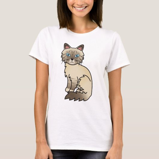 Chocolade Point Tabby Birmaanse / Ragdoll Cartoon T-shirt (Voorkant)