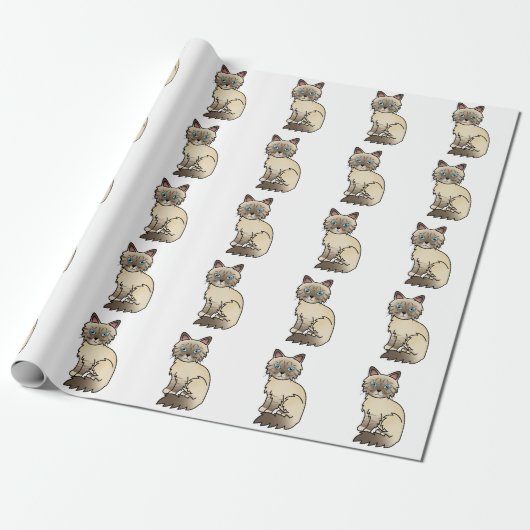 Chocolade Point Tabby Birman / Ragdoll Kat Patroon Cadeaupapier (Uitgerold)
