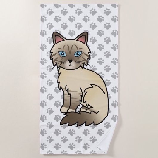 Chocolade Point Tabby Birman/Ragdoll Kat & Pootjes Strandlaken (Voorkant)