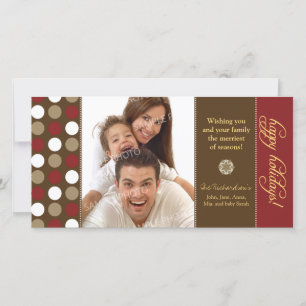 Chocolade Polkadots Holiday Fotocard (rood) Feestdagenkaart