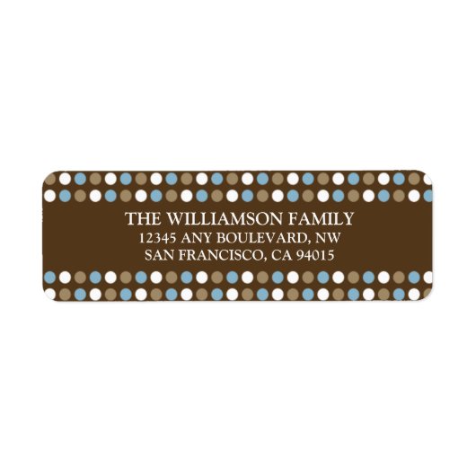 Chocolade Polkadots Retouradres Labels (blauw) (Voorkant)