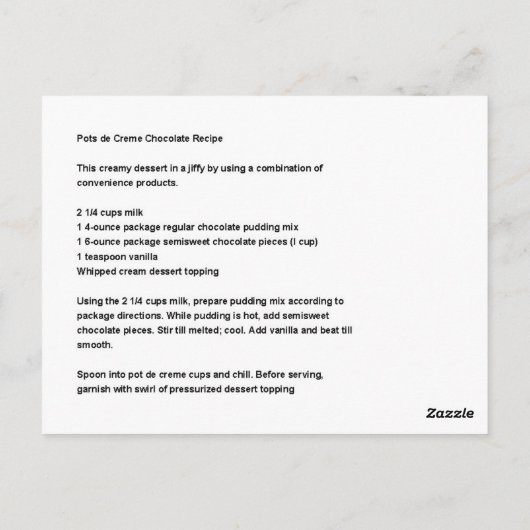 Chocolade Pots de Creme Recipe Briefkaart (Achterkant)