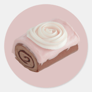 Chocolade Roll Cake met Roze Frosting Ronde Sticker