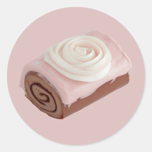 Chocolade Roll Cake met Roze Frosting Ronde Sticker (Voorkant)