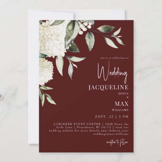 Chocolade Rood Wit Hydrangeas bruiloft Kaart (Voorkant)