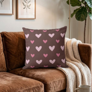 Chocolade & Roze Hart Patroon Worp Kussen