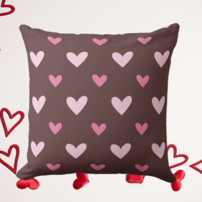 Chocolade & Roze Hart Patroon Worp Kussen (Creator heeft geüpload)