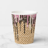 Chocolade Roze Ice Cream Cone Glitter Druppels Papieren Bekers (Achterkant)