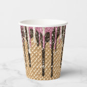 Chocolade Roze Ice Cream Cone Glitter Druppels Papieren Bekers (Voorkant)