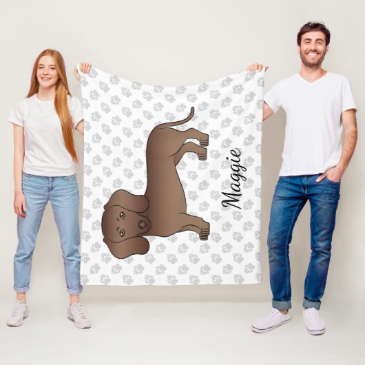 Chocolade Short Hair Dachshund Cartoon Dog & Name Fleece Deken (In situ)