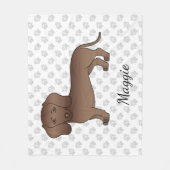 Chocolade Short Hair Dachshund Cartoon Dog & Name Fleece Deken (Voorkant)