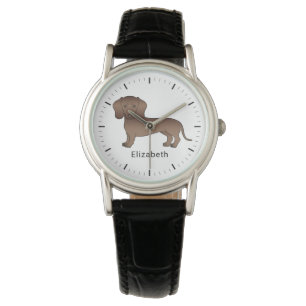 Chocolade Short Hair Dachshund Cartoon Dog & Name Horloge