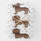 Chocolade Short Hair Dachshund Cartoon Dog Patroon Inpakpapier Vel (In situ)