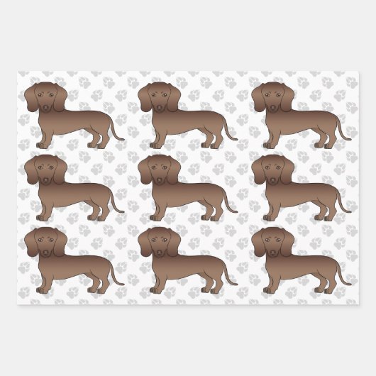 Chocolade Short Hair Dachshund Cartoon Dog Patroon Inpakpapier Vel (Voorkant)