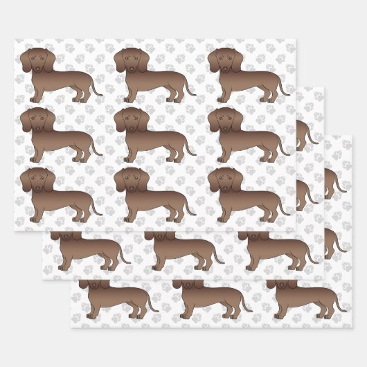 Chocolade Short Hair Dachshund Cartoon Dog Patroon Inpakpapier Vel (Set)