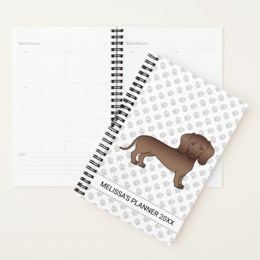 Chocolade Short Hair Dachshund Cartoon Dog & Text Planner (Display)