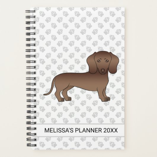 Chocolade Short Hair Dachshund Cartoon Dog & Text Planner (Voorkant)