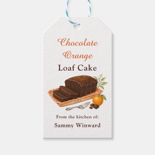 Chocolade Sinaasappel Snijdbrood Cake Cadeaulabel (Voorkant)