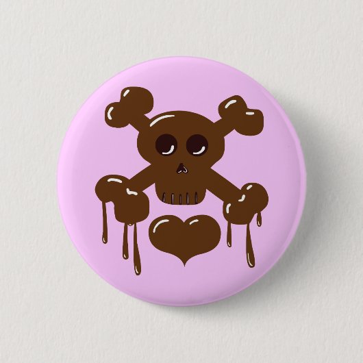 Chocolade Skull en Crossbones Ronde Button 5,7 Cm (Voorkant)