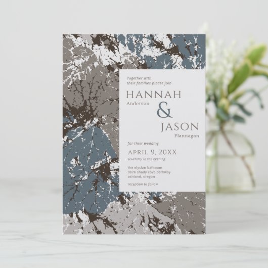 Chocolade Slate Abstracte Leaves Weddenschap Kaart (Staand voorkant)