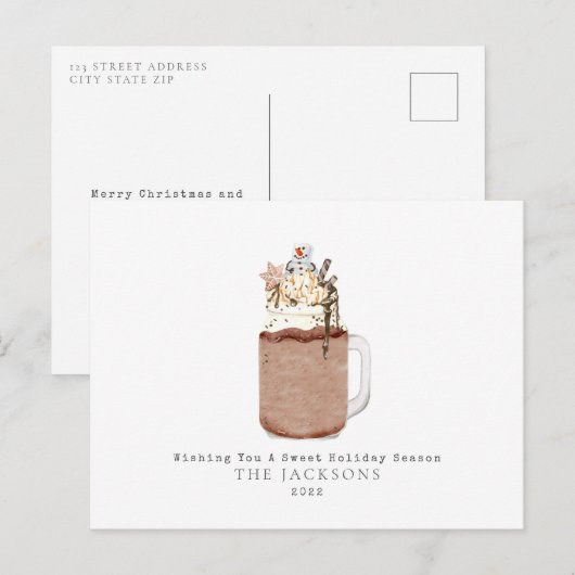Chocolade Sneeuwman Milkshake Zoete Kerst Feestdagenkaart (Voorkant / Achterkant)