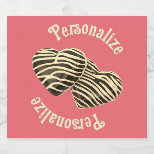 Chocolade snoep hart koraal roze schattige liefde sparkling wijnetiket (Enkel label)