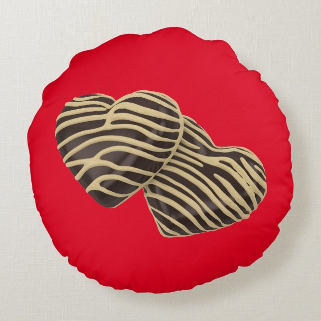 Chocolade snoep harten bruin rood romantische lief rond kussen (Achterkant)