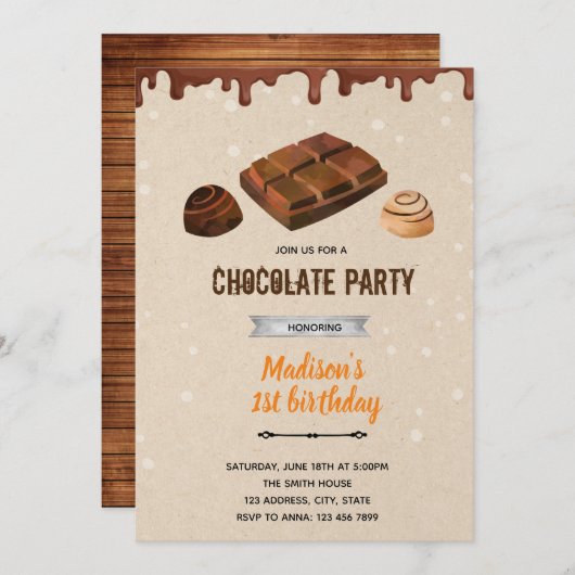 Chocolade snoep thema feest uitnodiging (Voorkant / Achterkant)