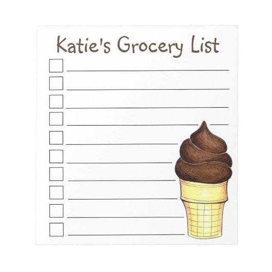 Chocolade Soft Serve Ice Cone Grocery List Notitieblok (Voorkant)