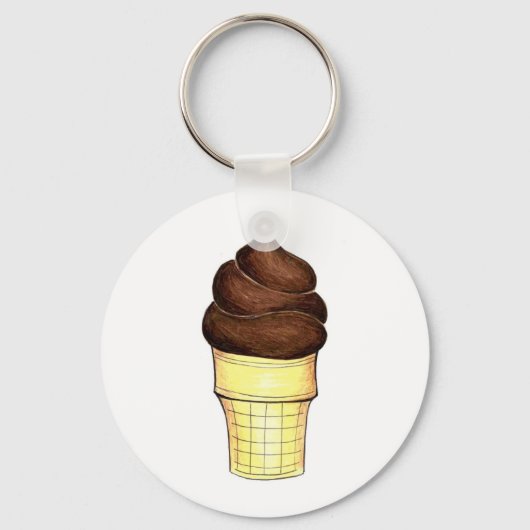 Chocolade Soft Serve Swirl Ice Cone Foodie Sleutelhanger (Voorkant)