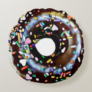 Chocolade Sprinkle Donut Dubbelzijdig Ronde Kussen