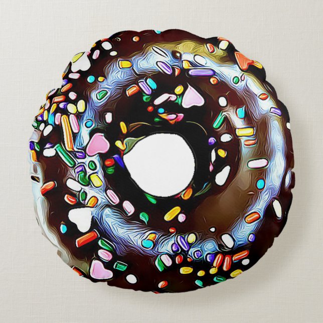 Chocolade Sprinkle Donut Dubbelzijdig Ronde Kussen (Voorkant)
