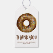 Chocolade Sprinkle Donut Verjaardagsfeest Dank u Cadeaulabel (Voorkant)