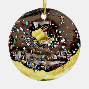Chocolade Sprinkled Donut Yummy Food Christmas Keramisch Ornament