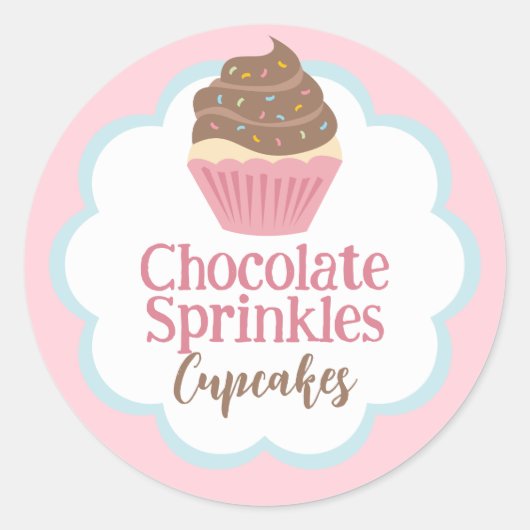Chocolade Sprinkles Cupcake Scallop Label (Voorkant)