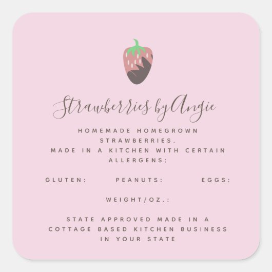 Chocolade Strawberry Pink Food Business Vierkante Sticker (Voorkant)