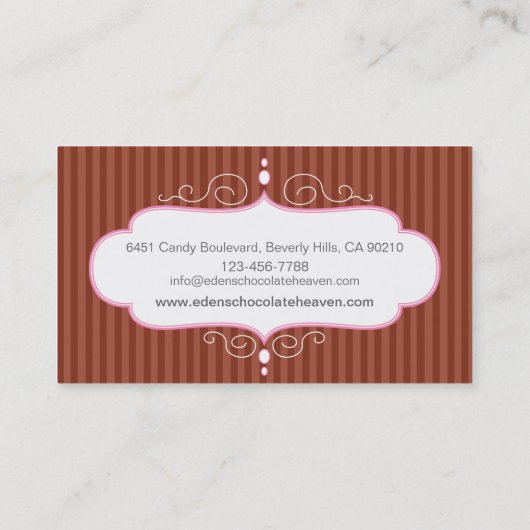 Chocolade streep decoratieve witte roze paneel bak visitekaartje (Achterkant)