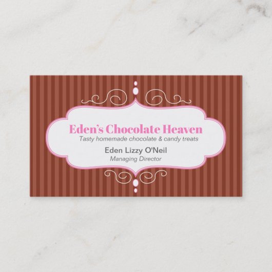 Chocolade streep decoratieve witte roze paneel bak visitekaartje (Voorkant)
