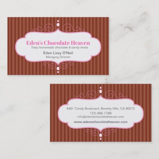 Chocolade streep decoratieve witte roze paneel bak visitekaartje (Voorkant / Achterkant)