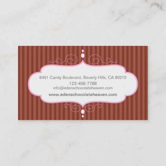 Chocolade streep decoratieve witte roze paneel bak visitekaartje (Achterkant)