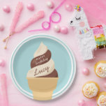 Chocolade Swirl Ice Cream Kids Birthday Party Papieren Bordje<br><div class="desc">Kut uit met deze schattige ijsjes met de borden van het feest voor je kleine zomerfeest. Een vun genderneutraal zomerontwerp in een zacht gedempt kleurenpalet is voorzien van chocolade en vanilla soft servies met de inscriptie "Happy Birthday [Name]" op het ijs.</div>